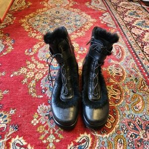 Taryn Rose Made In Italy Black Fur-Trimmed Winter Boots